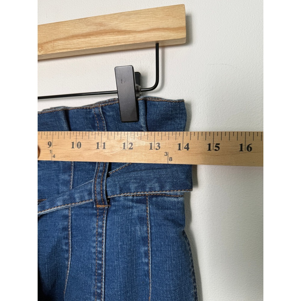 Madewell Denim Paperbag Waist Midi Skirt Blue Medium Wash Size 0 Tie Belt Pocket - Picture 4 of 7